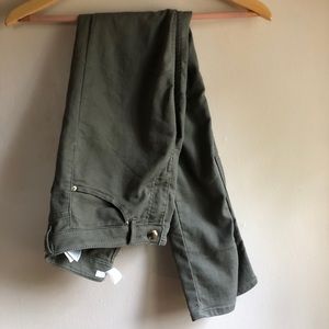 H&M Skinny Pants- Green with Gold Button
